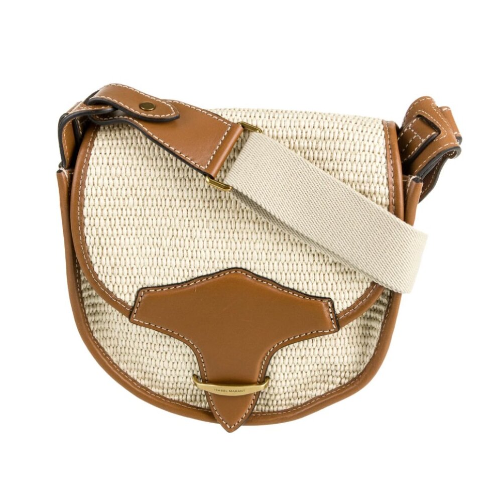 Isabel Marant Botsy Woven Raffia Crossbody Bag in Natural/Khaki